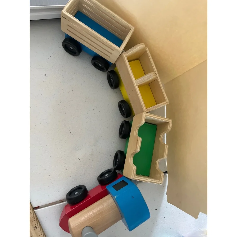 Melissa & Doug Wooden Train Set 4 Piece Steam Engine and Cars Multi Color Toy